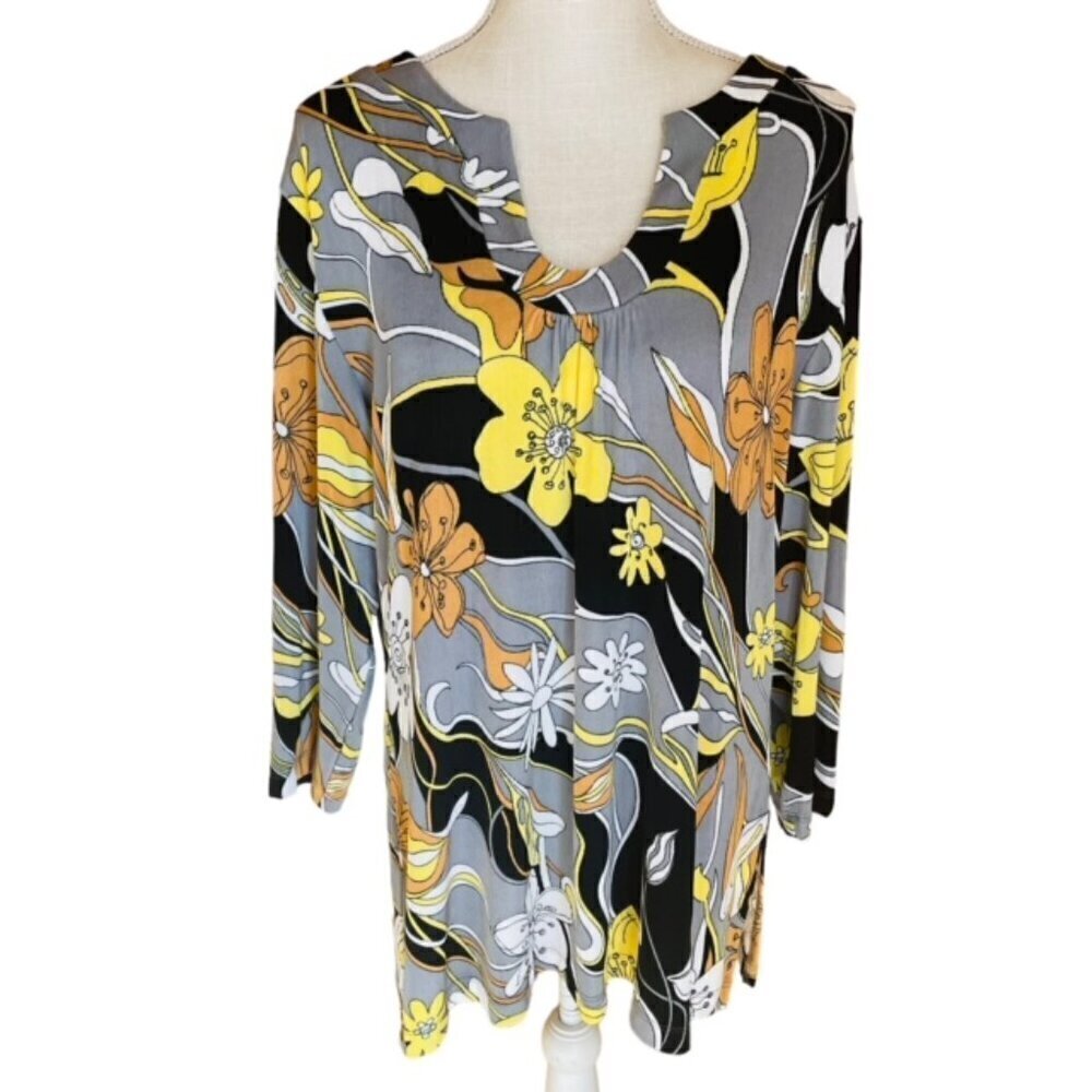 CHICO'S Travelers Floral Tunic Top - Size XL